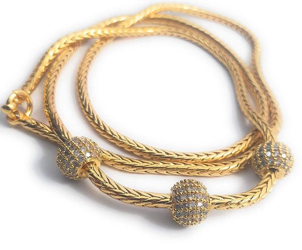 LIRISHA EXPORTS 22K GOLD PLATED LATEST DESIGN FULLY WHITE STONE BALL MUGAPPU GIRLS AND WOMEN'S CHAIN