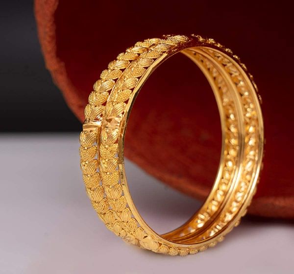 LIRISHA EXPORTS 22K GOLD PLATED LATEST MODEL TWO LEAF DESIGN GIRLS AND WOMEN'S BANGLES ( SET OF 2 )