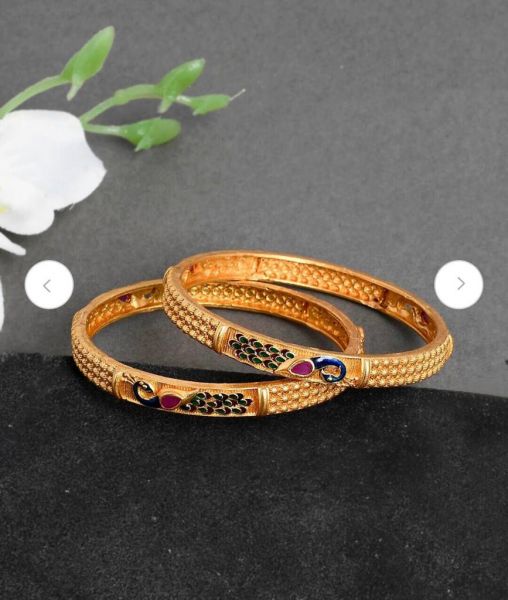 Gold plated green and blue Peacock meenakari Bangles, set of 2
