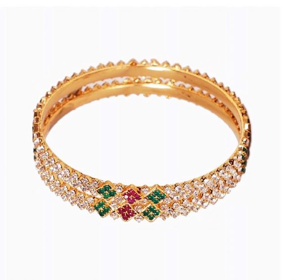 LIRISHA EXPORTS 22K GOLD PLATED MULTICOLOR STONE LATEST DESIGN LADIES AND WOMEN'S BANGLES, SET OF 2