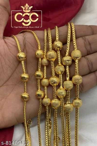 LIRISHA EXPORTS 22K GOLD PLATED GOLD DESIGN PLAIN MUGAPPU CHAIN FOR GIRLS AND WOMEN, PLAIN BALL MUGAPPU CHAIN
