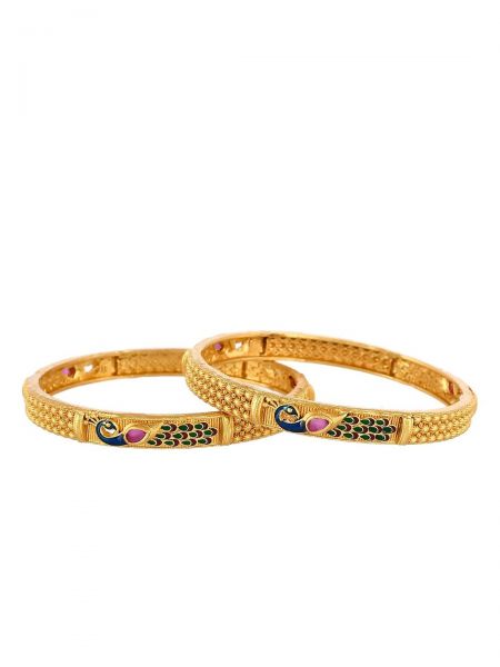 Gold plated green and blue Peacock meenakari Bangles, set of 2