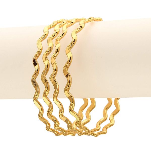 LIRISHA EXPORTS 22K GOLD PLATED BEND AND BEND TRADITIONAL MODEL WOMEN'S BANGLES, SET OF 4 BANGLES