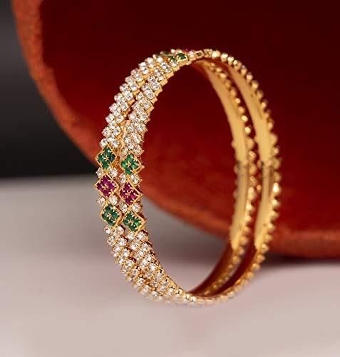 LIRISHA EXPORTS 22K GOLD PLATED MULTICOLOR STONE LATEST DESIGN LADIES AND WOMEN'S BANGLES, SET OF 2
