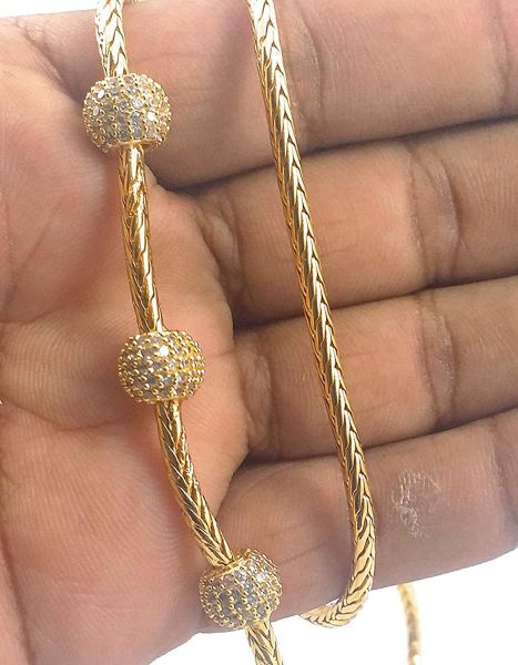 LIRISHA EXPORTS 22K GOLD PLATED LATEST DESIGN FULLY WHITE STONE BALL MUGAPPU GIRLS AND WOMEN'S CHAIN