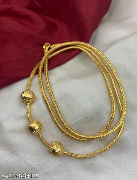 LIRISHA EXPORTS 22K GOLD PLATED GOLD DESIGN PLAIN MUGAPPU CHAIN FOR GIRLS AND WOMEN, PLAIN BALL MUGAPPU CHAIN