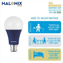  HALONIX All Rounder Base B22 15W,8W,0.5W Multi Wattage Led Bulb (Pack of 1, White & Yellow) Adjustable light