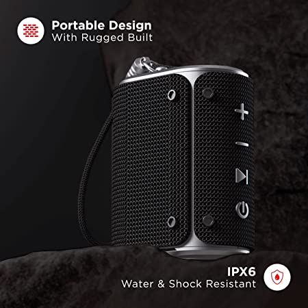 boAt Stone Grenade 5 W Bluetooth Speaker with Upto 5 Hours Battery, IPX6 Water & Shock Resistant, Integrated Controls, Multiple Connectivity Modes & Rugged Design(Charcoal Black)