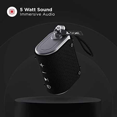 boAt Stone Grenade 5 W Bluetooth Speaker with Upto 5 Hours Battery, IPX6 Water & Shock Resistant, Integrated Controls, Multiple Connectivity Modes & Rugged Design(Charcoal Black)