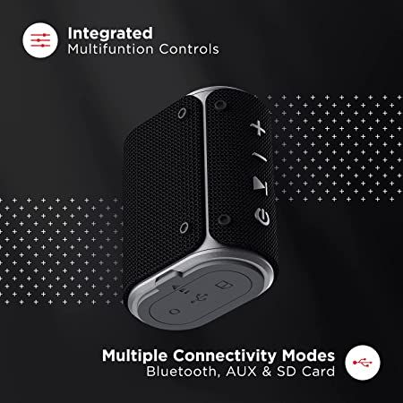 boAt Stone Grenade 5 W Bluetooth Speaker with Upto 5 Hours Battery, IPX6 Water & Shock Resistant, Integrated Controls, Multiple Connectivity Modes & Rugged Design(Charcoal Black)
