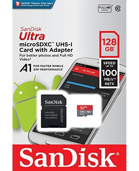 SanDisk Ultra MicroSDXC 128GB UHS-I Class 10 Memory Card with Adapter