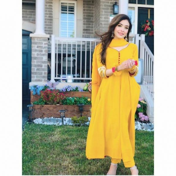 Yellow gown with dupatta