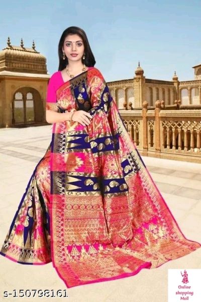 New saree Siddhi Weaves Fashion Pink Zari Woven Banarasi Silk Saree With Blouse Piece Name: Siddhi Weaves Fashion Pink Zari Woven Banarasi Silk Saree With Blouse Piece Saree Fabric: Banarasi Silk Blouse: Running Blouse Blouse Fabric: Banarasi Silk Pattern: Zari Woven Blouse Pattern: Same as Border Net Quantity (N): Single Sizes:  Free Size Country of Origin: India