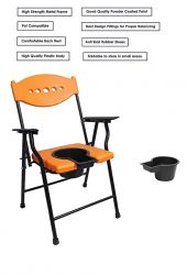 Medicore Folding Elderly Disabled Man And Pregnant Woman Stainless Steel Shower And Bathing Room Mobile Commode Chair With Toilet Seat Comfortable Safe Toliet Stool Anti-Skid (Orange)