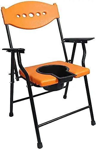 Medicore Folding Elderly Disabled Man And Pregnant Woman Stainless Steel Shower And Bathing Room Mobile Commode Chair With Toilet Seat Comfortable Safe Toliet Stool Anti-Skid (Orange)