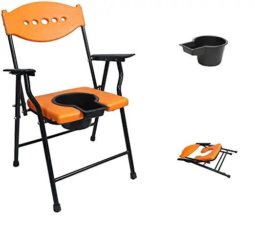 Medicore Folding Elderly Disabled Man And Pregnant Woman Stainless Steel Shower And Bathing Room Mobile Commode Chair With Toilet Seat Comfortable Safe Toliet Stool Anti-Skid (Orange)