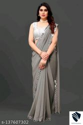 Grey FENCY GEORGETTE CUT WORK SAREE