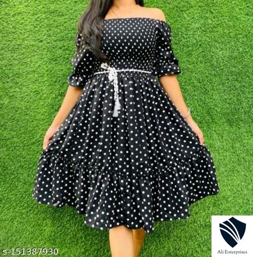 Black polka middi Dresses