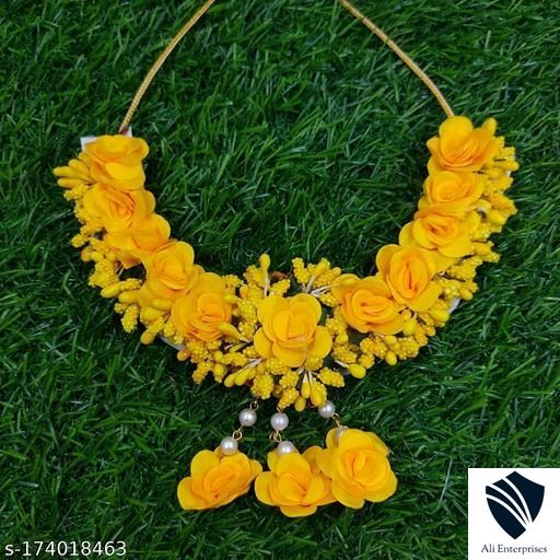 Spaceincart Bridal Yellow Artificial Flower Floral Jewellery Set For Haldi Turmeric Mehendi Baby Shower