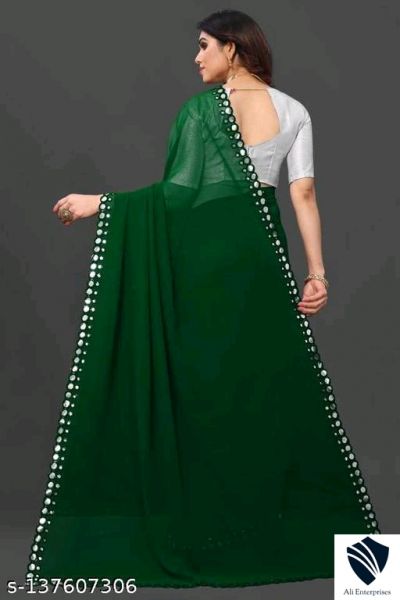 Plastic Mirror work Party Wear Saree