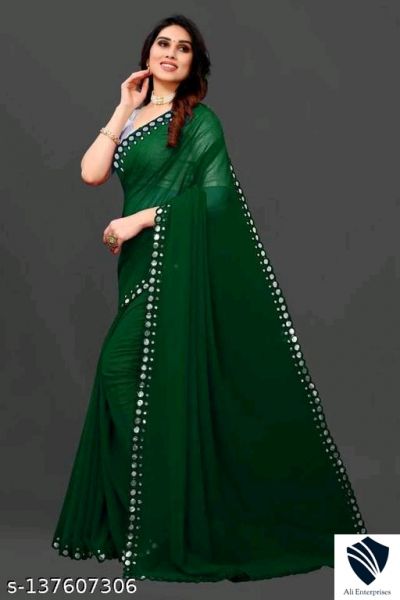 Plastic Mirror work Party Wear Saree