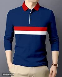 Reliable Blue Cotton Blend Solid Polos For Men T-shirt 