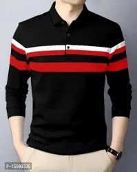 Reliable Olive Cotton Blend Striped Polos For Men