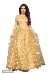 JULEE Women's Net Embroidered Semi-Stitched Gown-Titli Gown Sky Blue