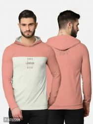 Trendy Front and Back Printed Full Sleeve / Long Sleeve Hooded Tshirt for Men