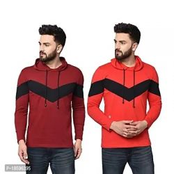 Aarcadian Men's Regular Fit Designer Zigzag Hood Full T-Shirt Combo