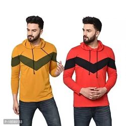 Aarcadian Men's Regular Fit Designer Zigzag Hood Full T-Shirt Combo