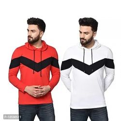 Aarcadian Men's Regular Fit Designer Zigzag Hood Full T-Shirt Combo