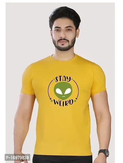 Reliable Yellow Cotton Blend Printed Round Neck T-Shirt For Men