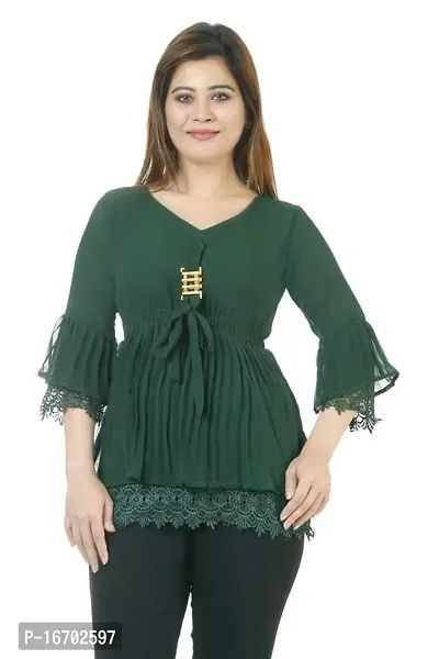 Sarfaraz Dresses Women's Georgette Regular Fit Round Neck Solid Casual Wear Top with Beautiful Design
