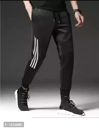 Stylish Black Polycotton Solid Regular Track Pants For Men