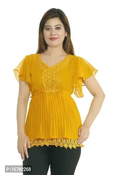 Women's Georgette Regular Fit Round Neck Solid Casual Wear Top
