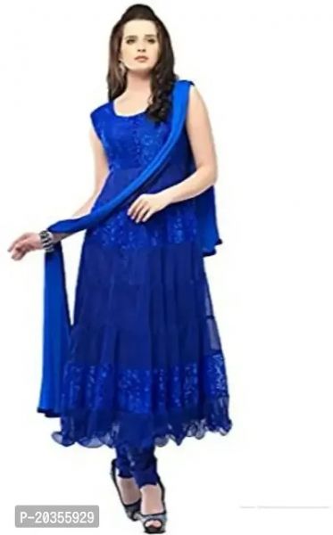 NV PATEL Blue Braso Gown Anarkali Net Blue 3/4 Sleeve Round Neck 