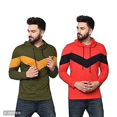 Aarcadian Men's Regular Fit Designer Zigzag Hood Full T-Shirt Combo