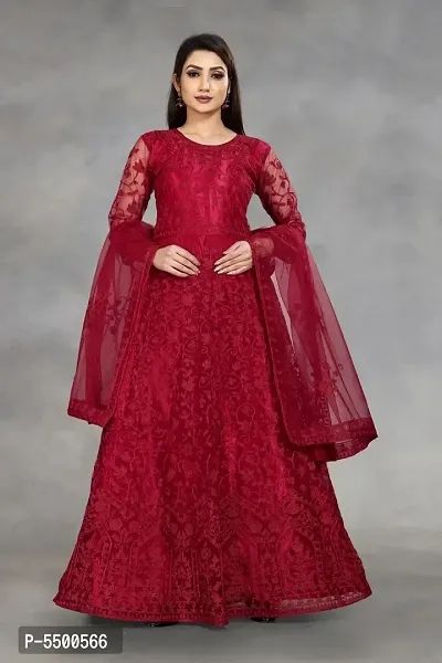 Net Embroidered Semi-Stitched Gown