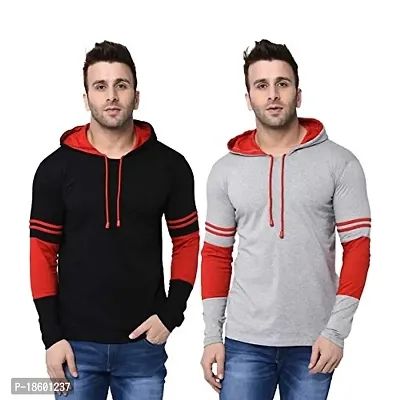 Aarcadian Men's Regular Fit Designer Hood Full T-Shirt Combo D-Grey Mehroon(Pack of 2)