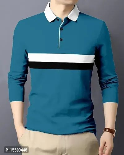 Reliable Blue Cotton Blend Solid Polos For Men T-shirt 