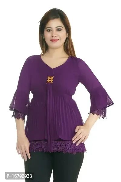 Sarfaraz Dresses Women's Georgette Regular Fit Round Neck Solid Casual Wear Top with Beautiful Design