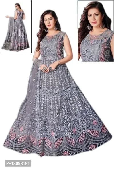 Designer Grey Colored Embroidered Gown for Women
