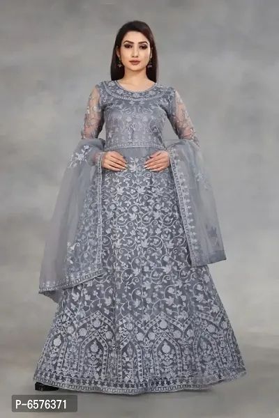 Net Embroidered Semi-Stitched Gown