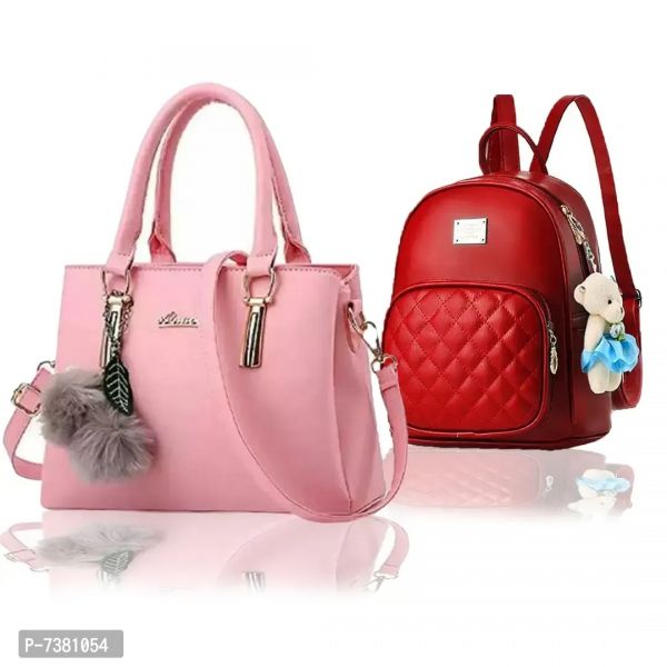 Trendy Cute Hand Held Shoulder Bag And Backpack Combo For Women