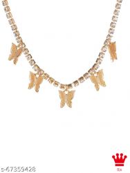  Charming Gold Plated Double Layered Yellow Butterfly and Honey Word Necklace for Women and Girls