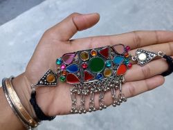 Silver oxidised multicolor stone necklace set 