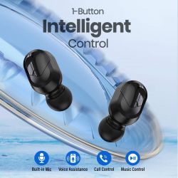 Ptron Bassbuds Plus 5.0 Bluetooth Truly Wireless in Ear Earbuds with Mic, Deep Bass, Made in India, Ipx4 Water/Sweat Resistant, Passive Noise Canceling TWS, Digital Display Case (Black)