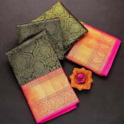 Beautiful Rich Pallu And Jacquard Work On All Over The Soft Silk Saree