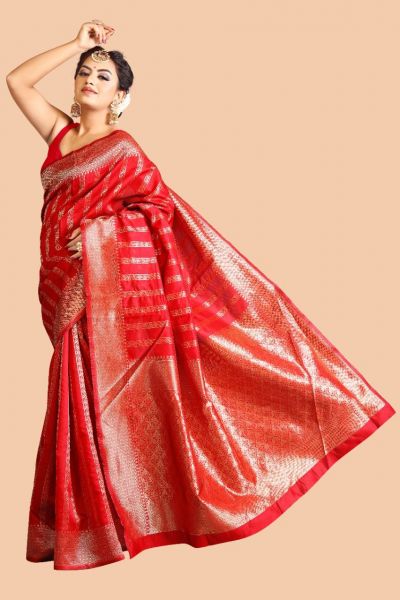 The Silk Beautiful Red Color Jacquard Silk Designer Sarees